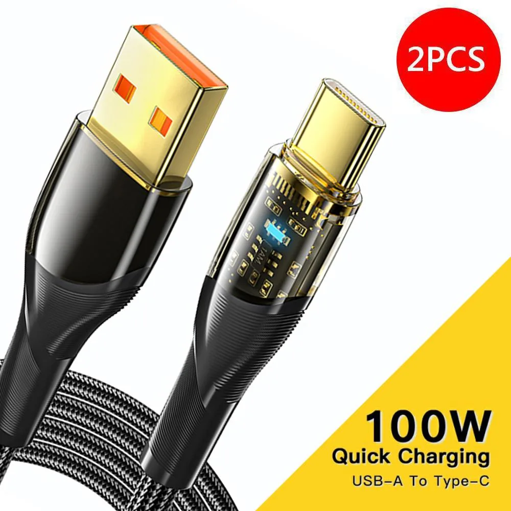 LUOM LUOM Essager XR USB-A to USB-C Cable 100W 7A LED 3.3ft 2-Pack Black — product photo