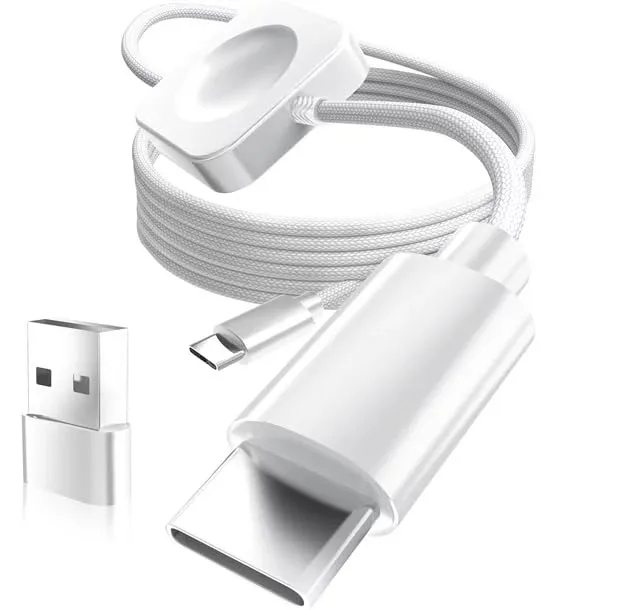 Braided USB-C cable with magnetic Apple Watch charger attached