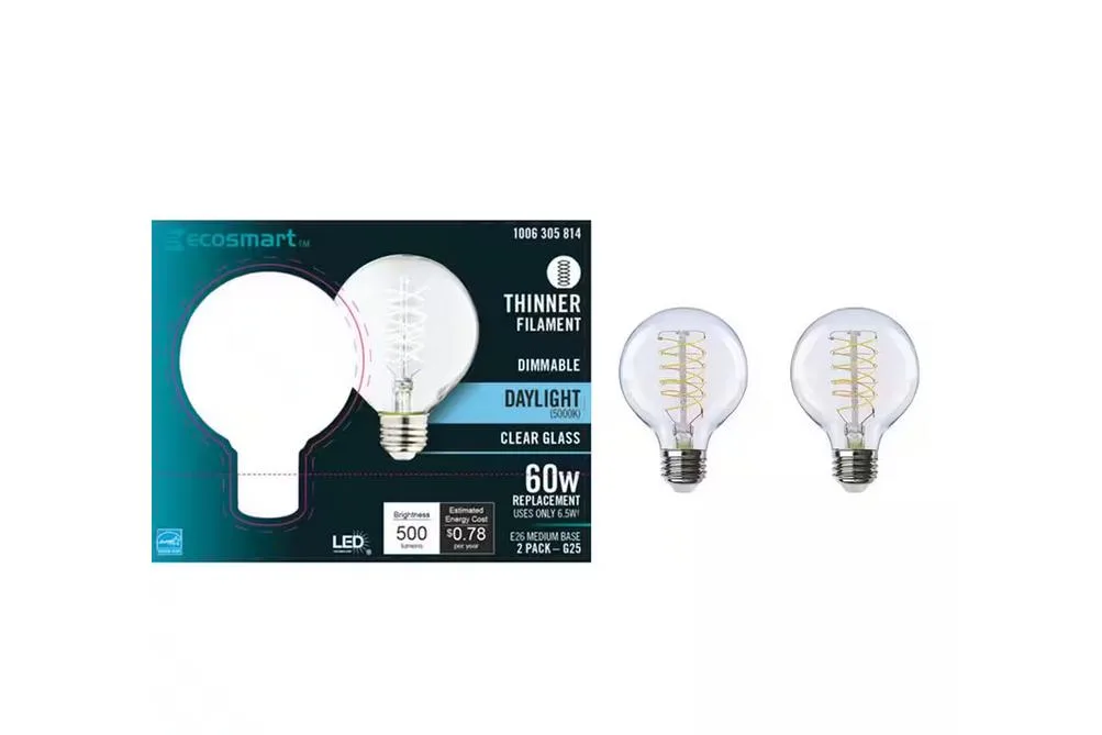 Ecosmart Ecosmart G25C6E26850S 60W Equivalent Dimmable G25 LED Bulb Daylight 2-Pack — product photo