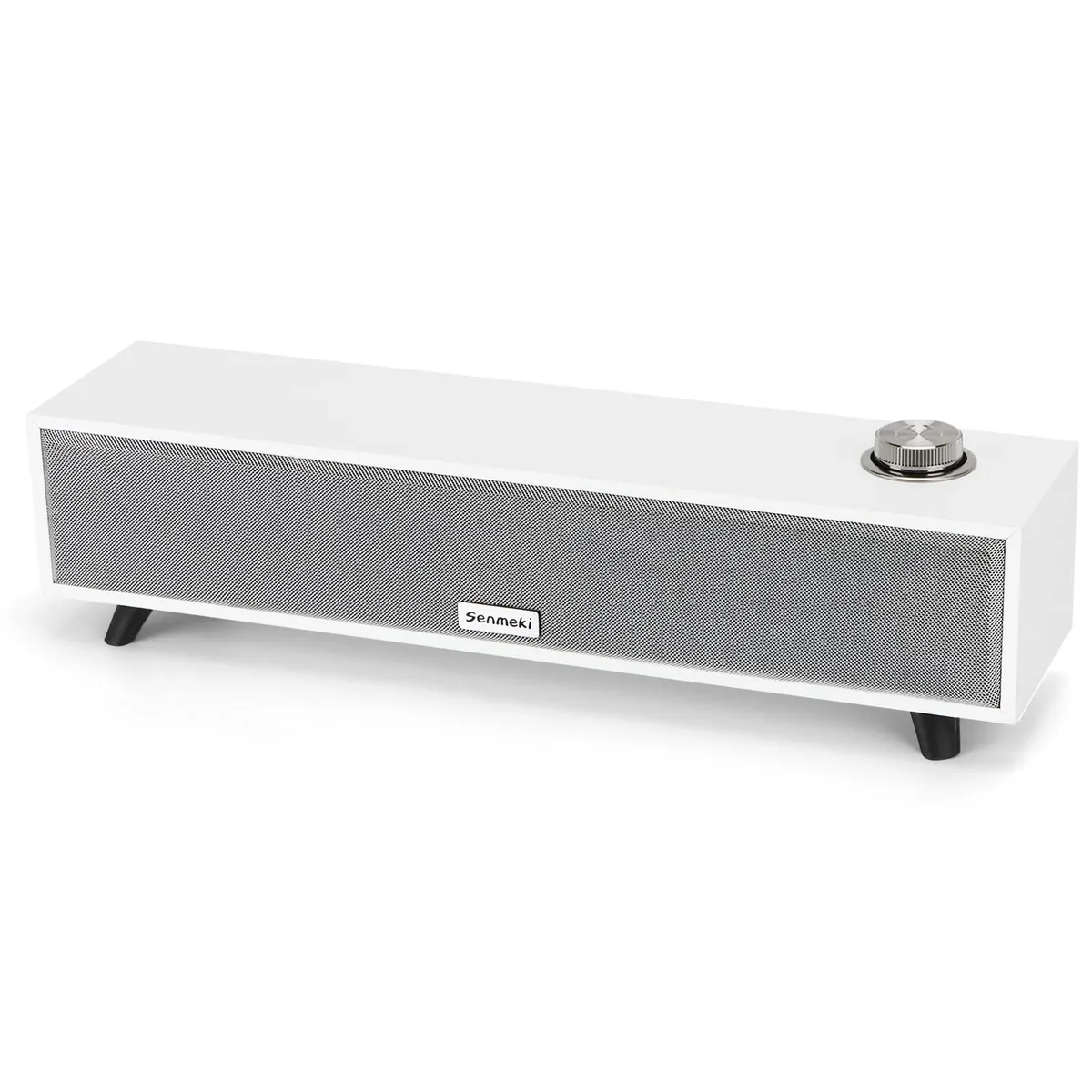 White wooden tower speaker with touch control knob