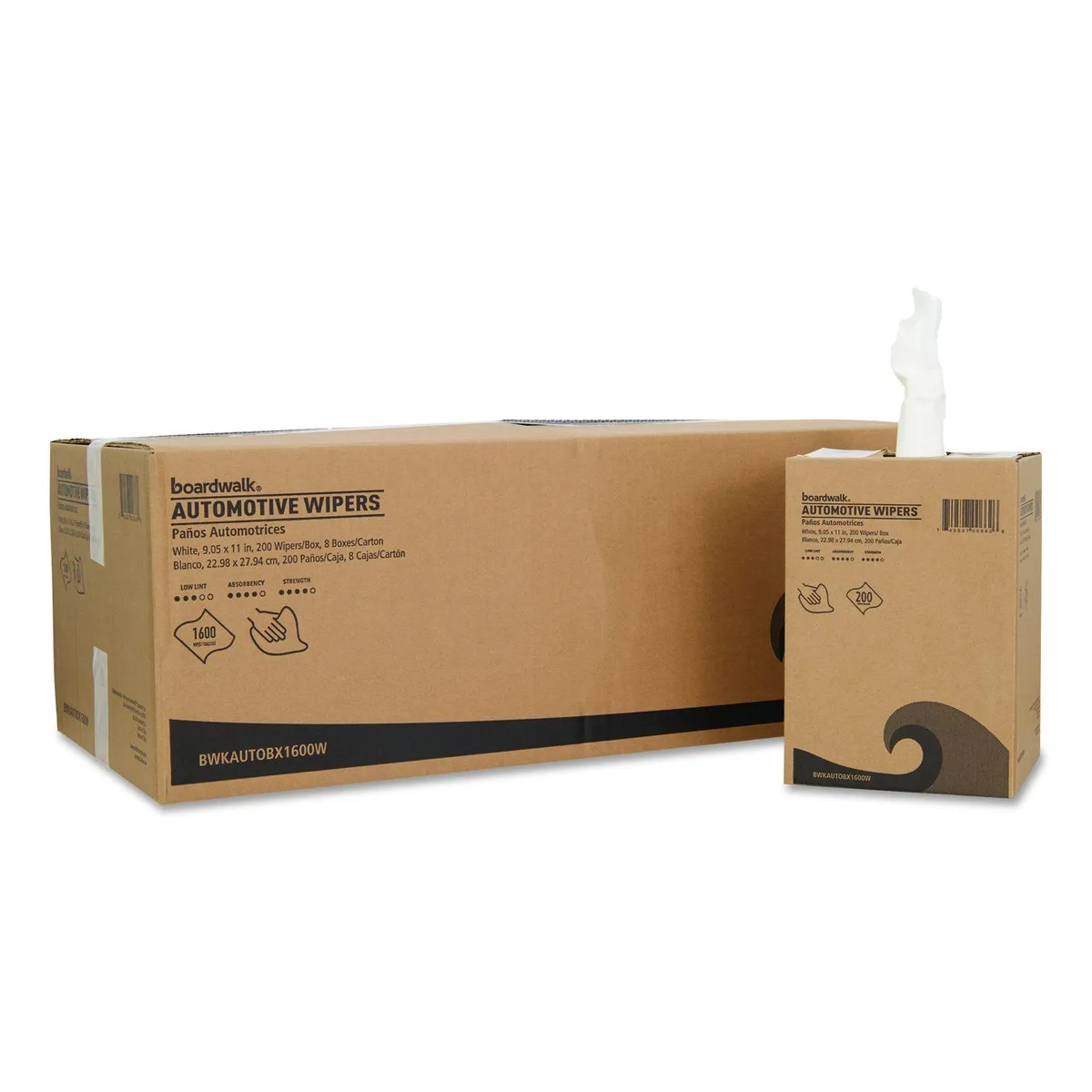 Boardwalk Boardwalk AUTOBX1600W Shop Towels 10.63 x 20.47 White 200/Box 8 Boxes/Carton — product photo
