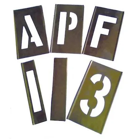 Brass interlocking stencil set, 92 characters, 4in height, 5in width
