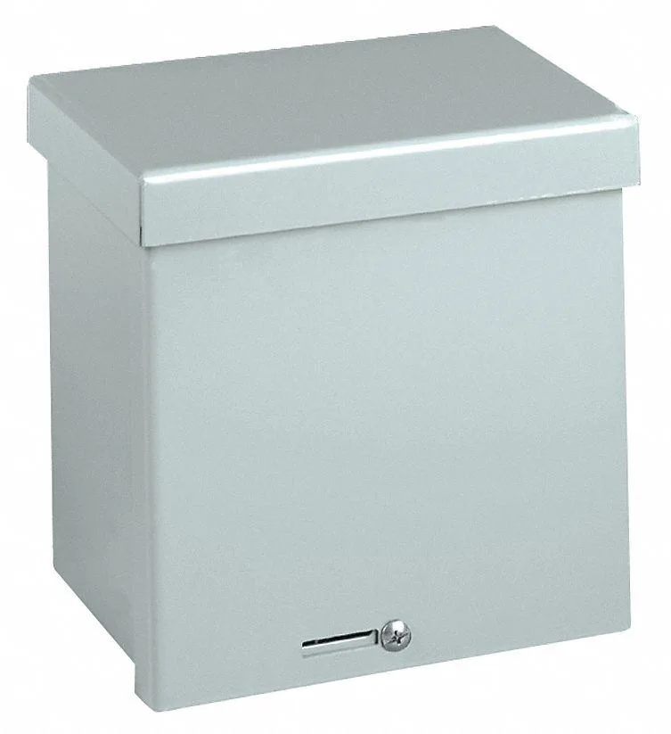Galvanized steel electrical box, 10 inch square, padlockable hasp closure, screw-on cover