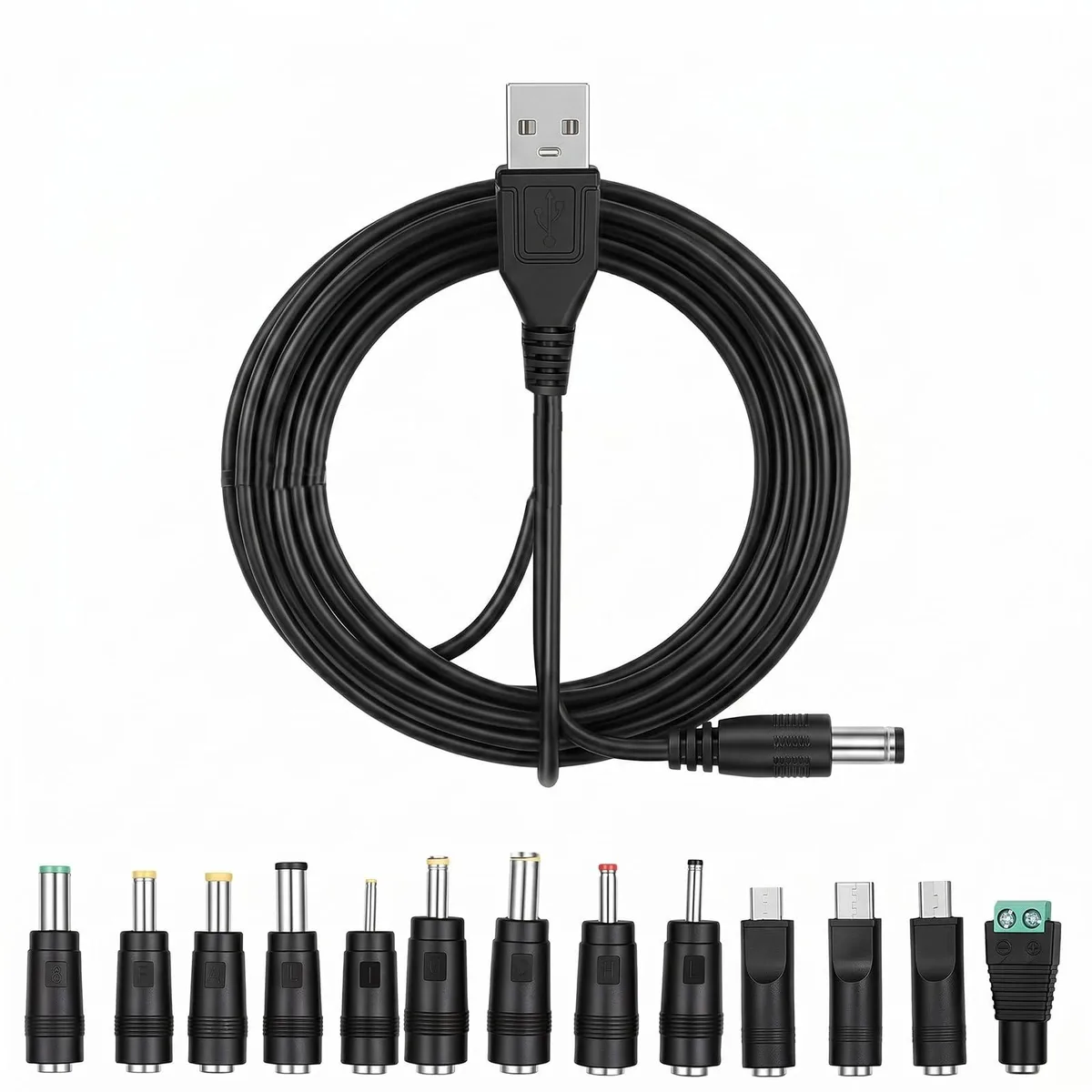 USB to DC 5V Power Cable 14 Tips 1m 5520JRIJ6886 — product photo
