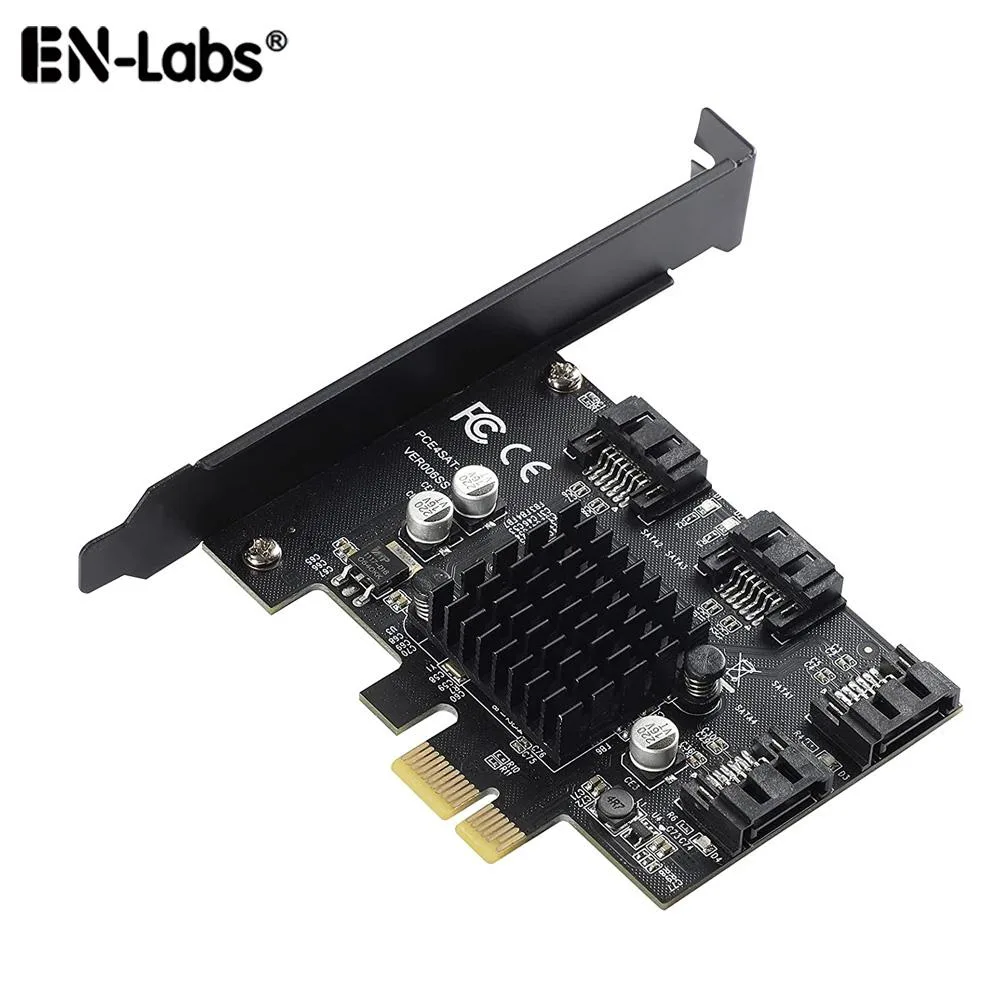 EN-Labs EN-Labs 4 Port SATA 3.0 PCIe 3.0 X1 Controller Card Marvell 88SE9215 Black — product photo