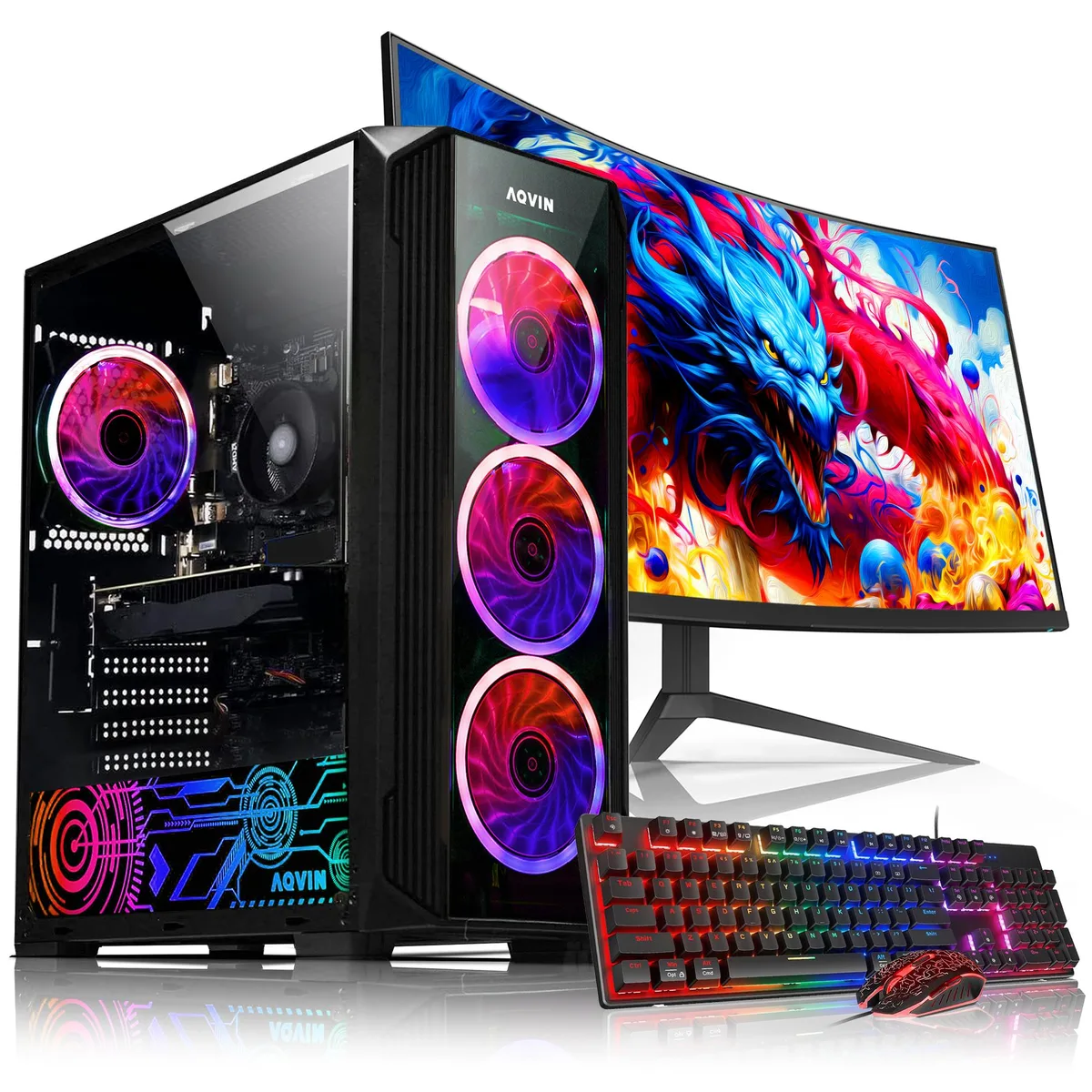 AQVIN AQVIN ZForce Gaming PC Ryzen 7 2700 RTX 3050 6GB 16GB DDR4 1TB SSD 27" Curved Monitor — product photo