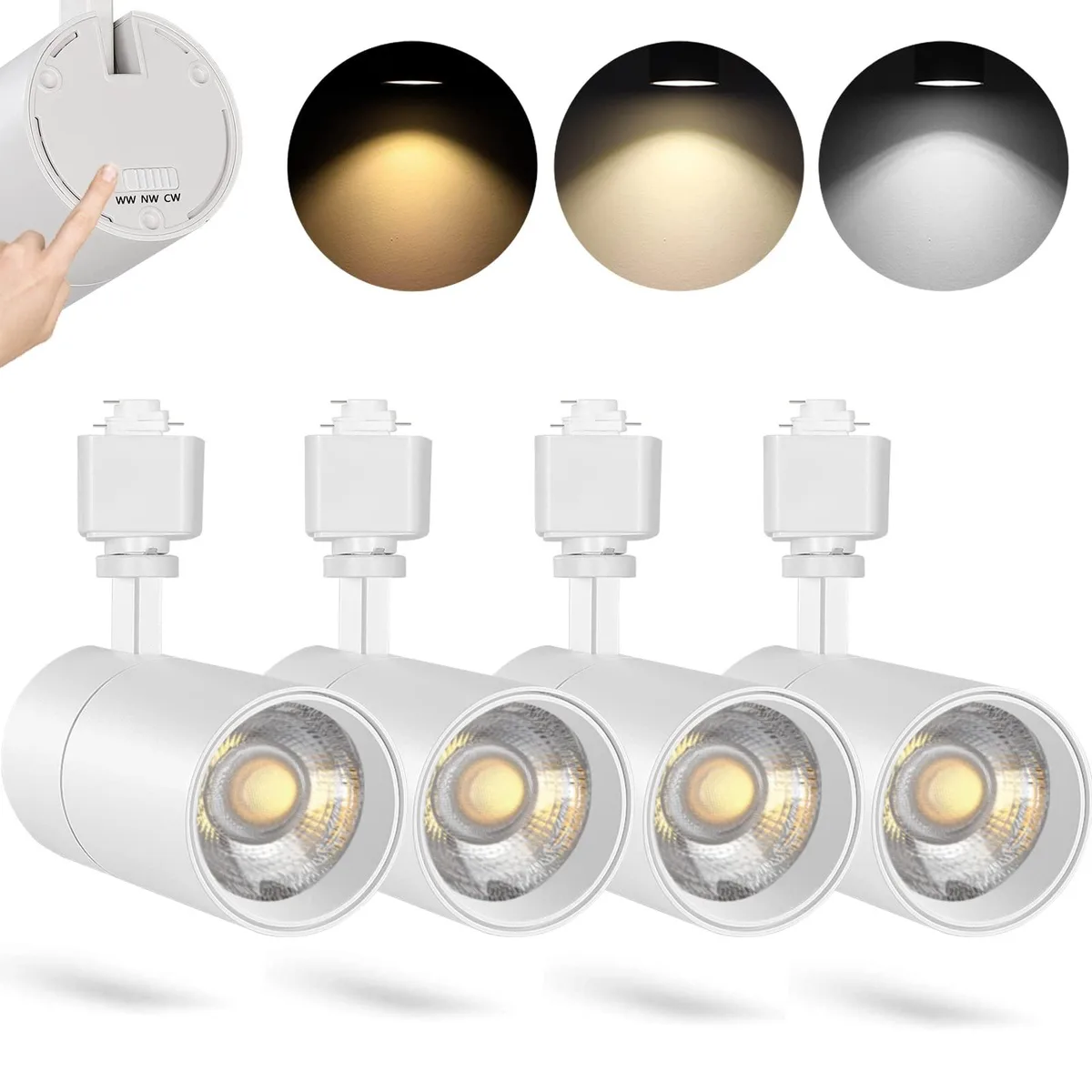  VANoopee 3-Color 20W H Track Lighting Heads White 4 Pack — product photo