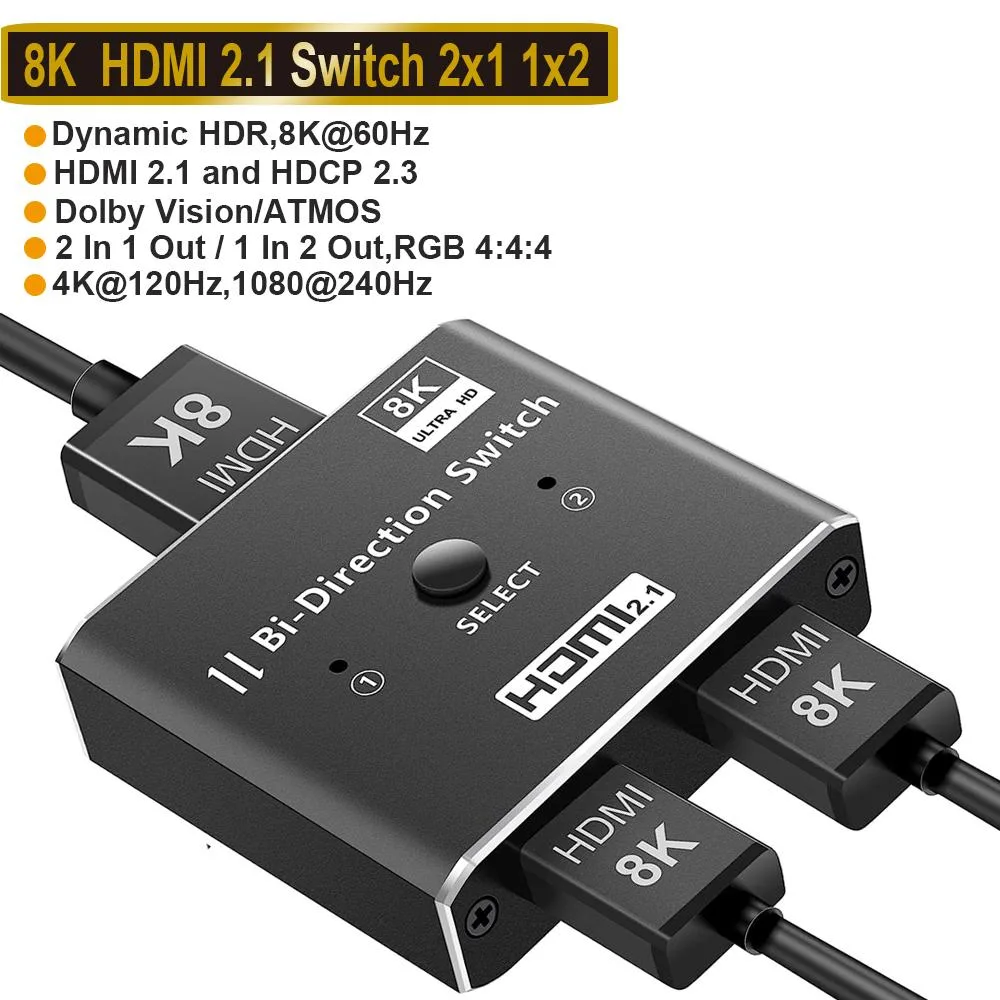 ESTONE ESTONE HDMI Switch 2-Port Bidirectional 8K 4K 120Hz 48Gbps HDMI 2.1 — product photo