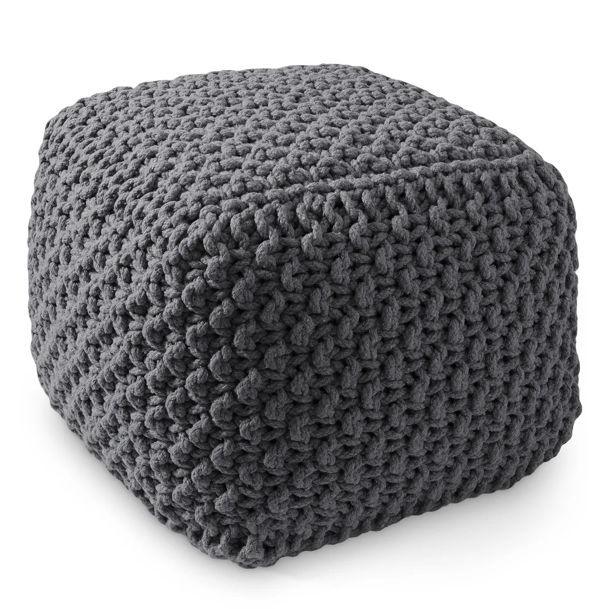Casafield Casafield Square Pouf Ottoman Dark Grey 18.5" W x 18.5" D x 14.5" H Cotton Knit — product photo