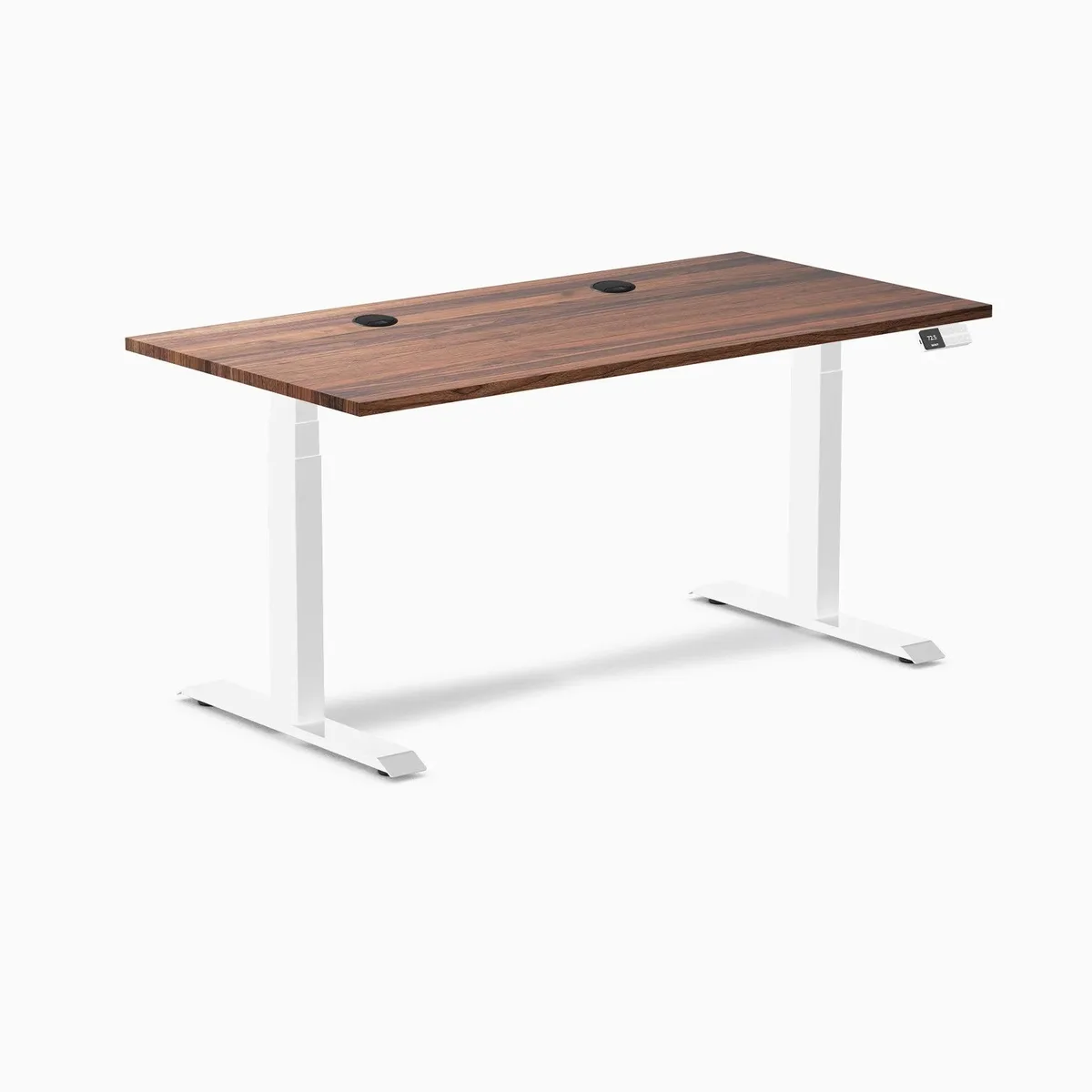 Desky Desky Dual Hardwood Sit Stand Desk Walnut 60 x 30 inches Grommets White — product photo