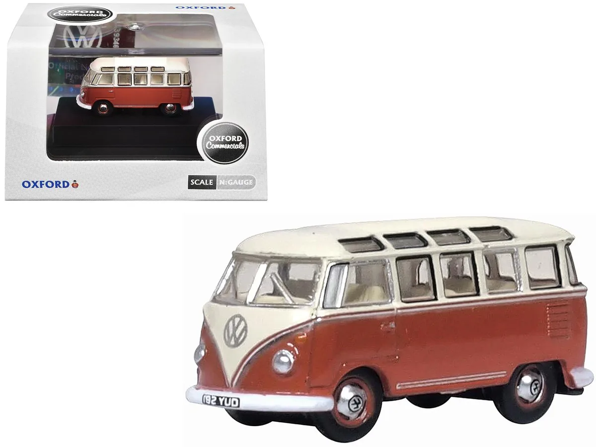 Oxford Diecast Oxford Diecast Volkswagen T1 Samba Bus Sealing Wax Red Gray 1/148 Scale Diecast Hobby Collectible — product photo