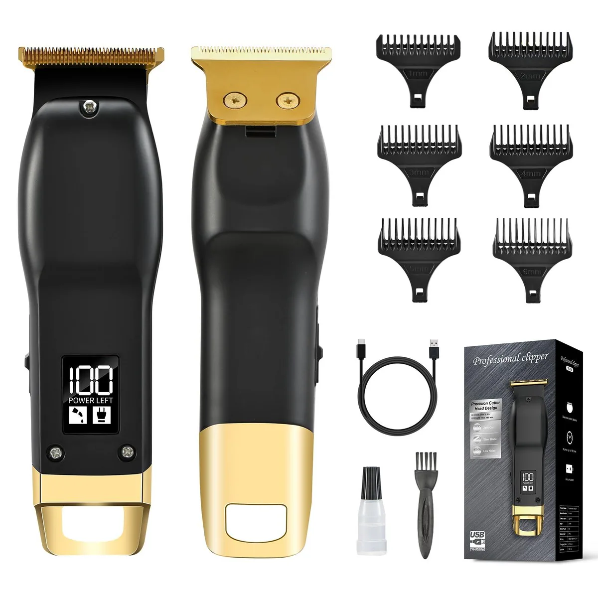 Black cordless shaver with five rotary heads and LED display