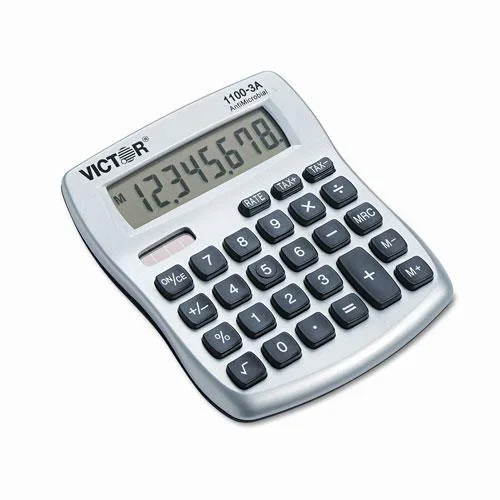 Transparent mini desktop calculator with 10-digit LCD display and antimicrobial finish