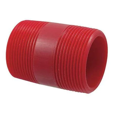 Red Kynar pipe nipple with male NPT threads both ends