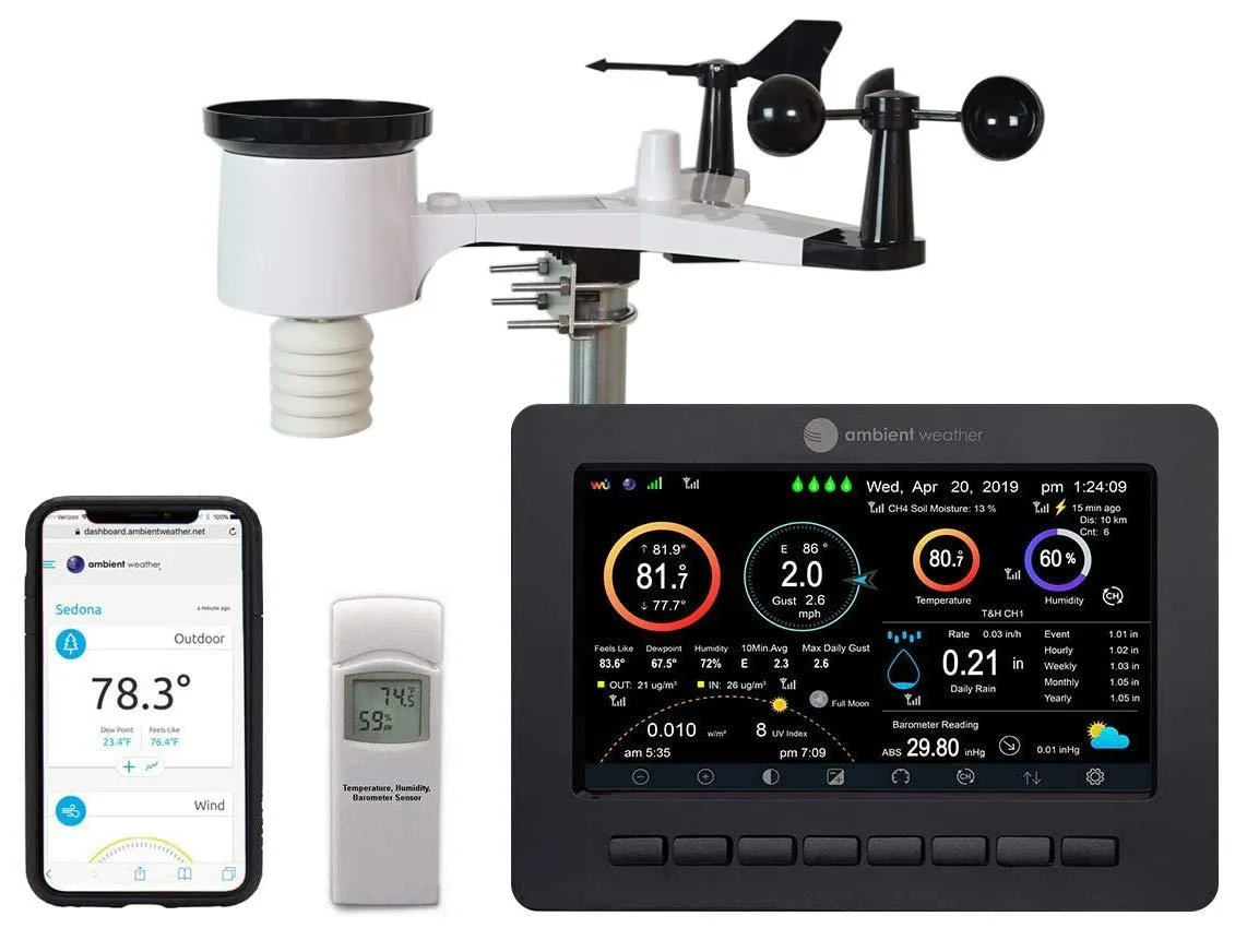 Ambient Weather WS-2000 console with color TFT display and wireless sensor array