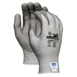 Pair of grey salt-and-pepper cut-resistant gloves with knit wrists