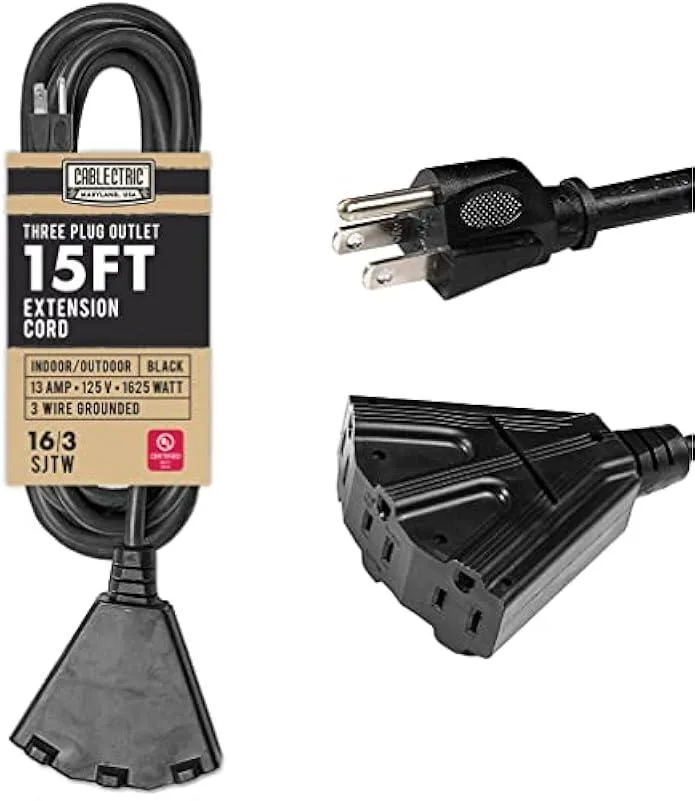 TAURKENAM TAURKENAM 15 ft 16/3 SJTW outdoor extension cord 3 outlets 13 A 125 V 1625 W black power adapter — product photo