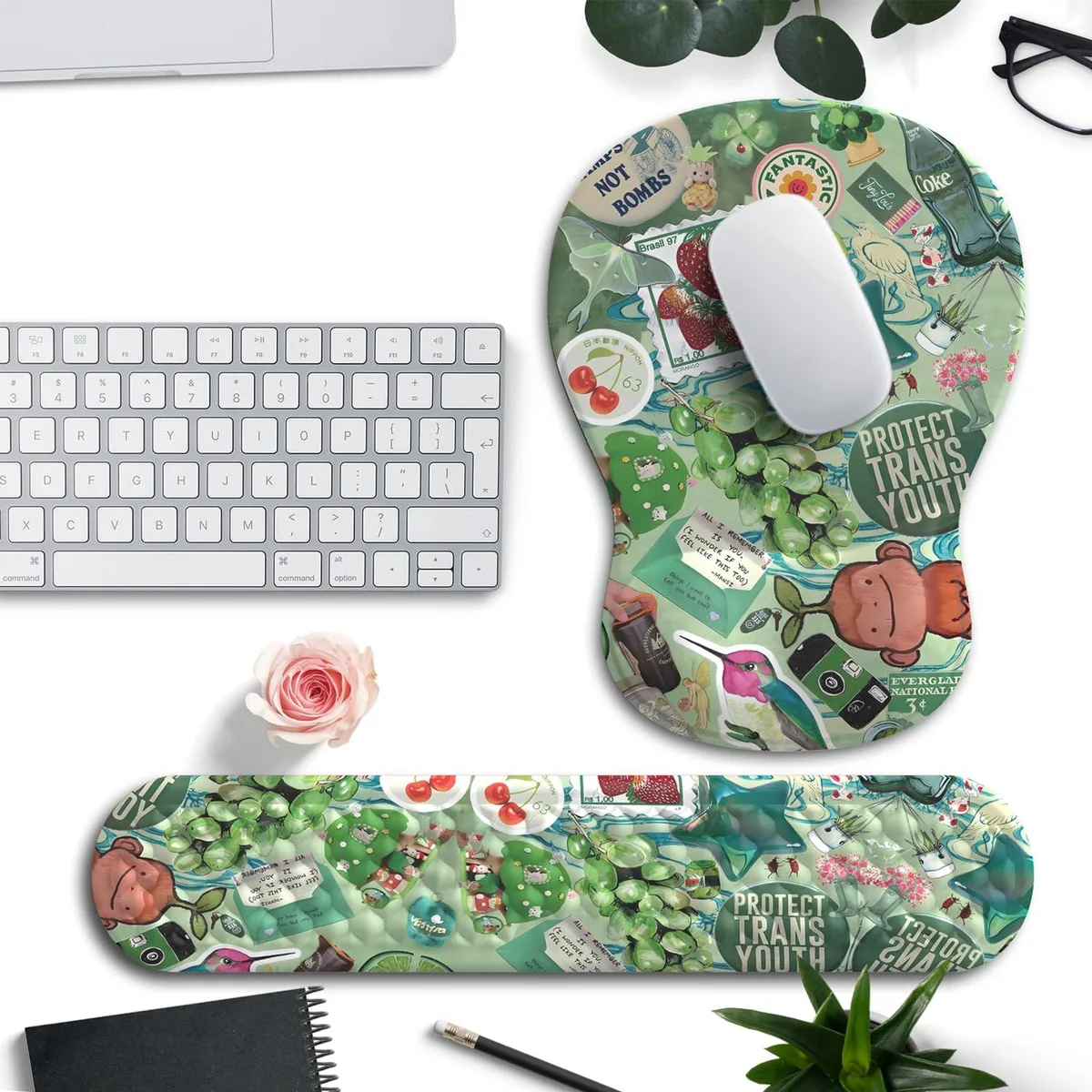  Keychron DFAGFA5635 Mouse Pad &amp; Keyboard Wrist Rest Set Green 14.5 x 3.15 x 1 inches — product photo