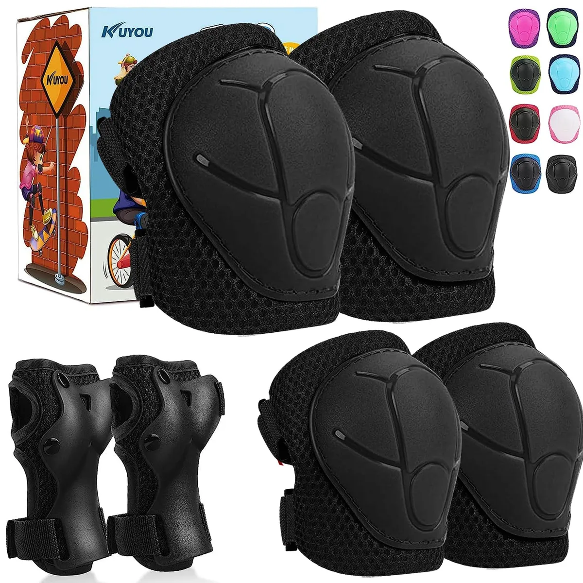 KUYOU PY010064-H Skateboard Protective Gear Set Small Black — product photo