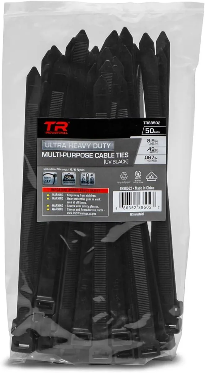 Ennovor Ennovor Ultra Heavy Duty UV Cable Ties 250 lbs 8.9 in Black 50-Piece — product photo