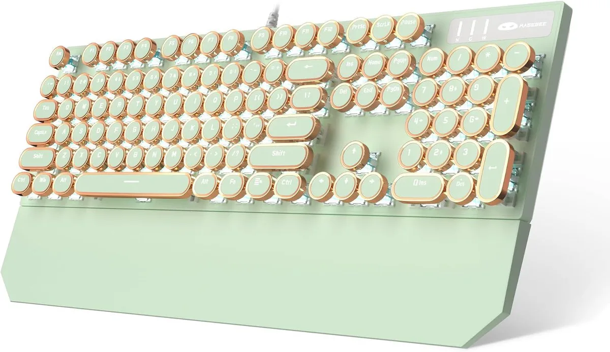TUKO TUKO Gaming Keyboard 104 Keys Blue Switch Green Retro Punk White Backlit Round Keycaps Wired — product photo