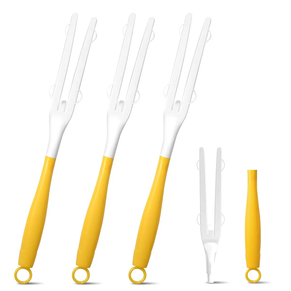 Three short yellow duster handles, detachable sticks, pack of three