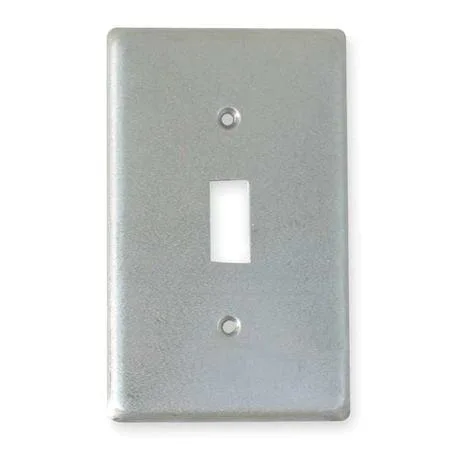 Grey aluminium weatherproof switch box cover, one gang, vertical mount, no lid, includes screws