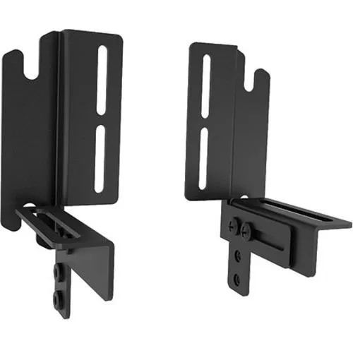 Black metal mounting adapter with adjustable clamp arms for media players or power strips