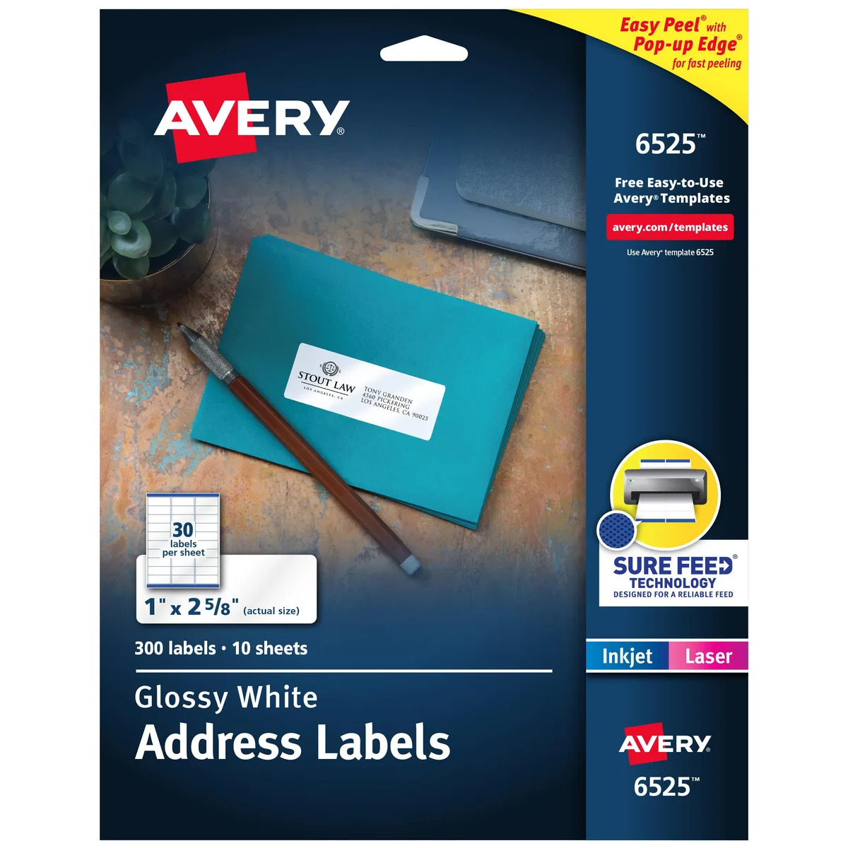 Avery Avery 6525 Glossy White Address Labels 1" x 2-5/8" 300 Total — product photo
