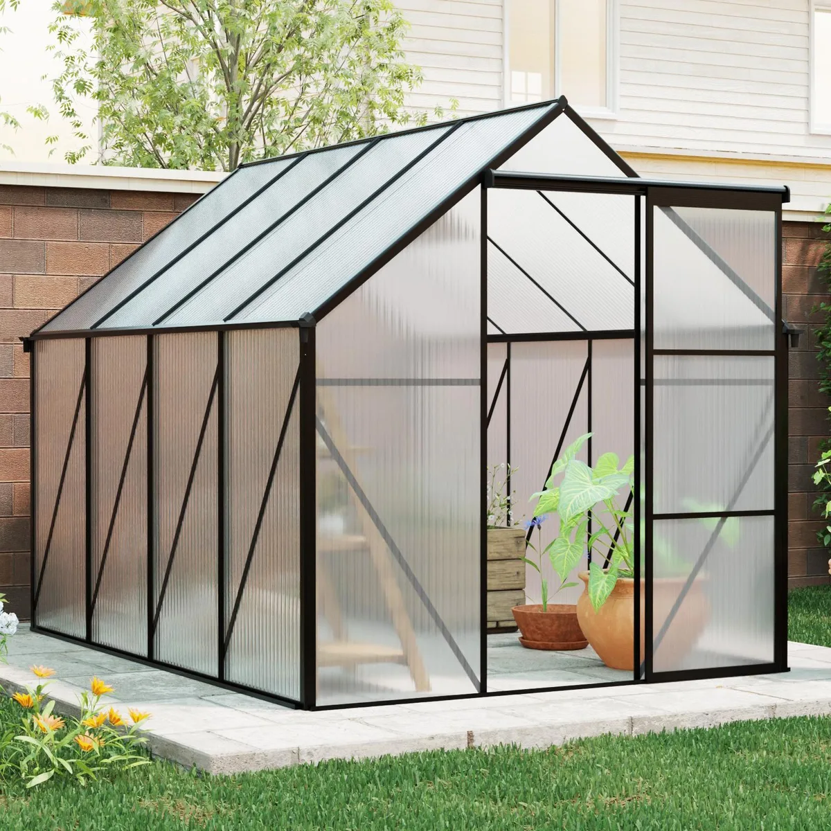 tuphen tuphen Black Aluminum Trellis 6x8 FT Walk-in Greenhouse — product photo