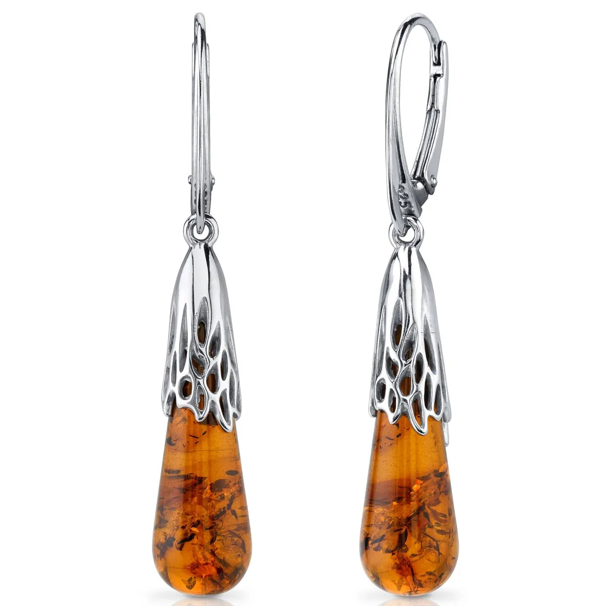 Oravo Oravo Baltic Amber Sterling Silver Earrings Cognac Tear Drop 925 SE8498 — product photo