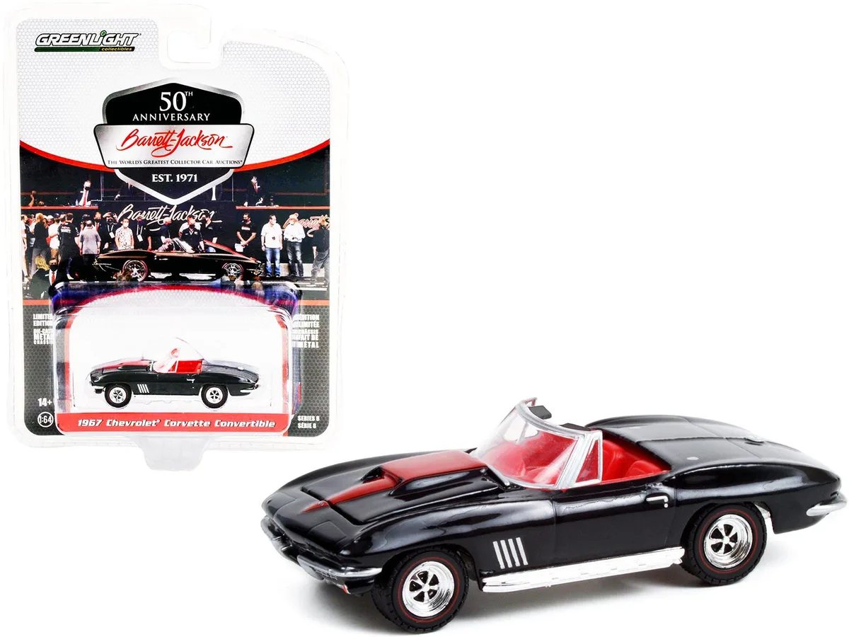 GREENLIGHT GREENLIGHT 1967 Chevrolet Corvette Convertible Black Red Stripe Lot 1367 1/64 Diecast — product photo