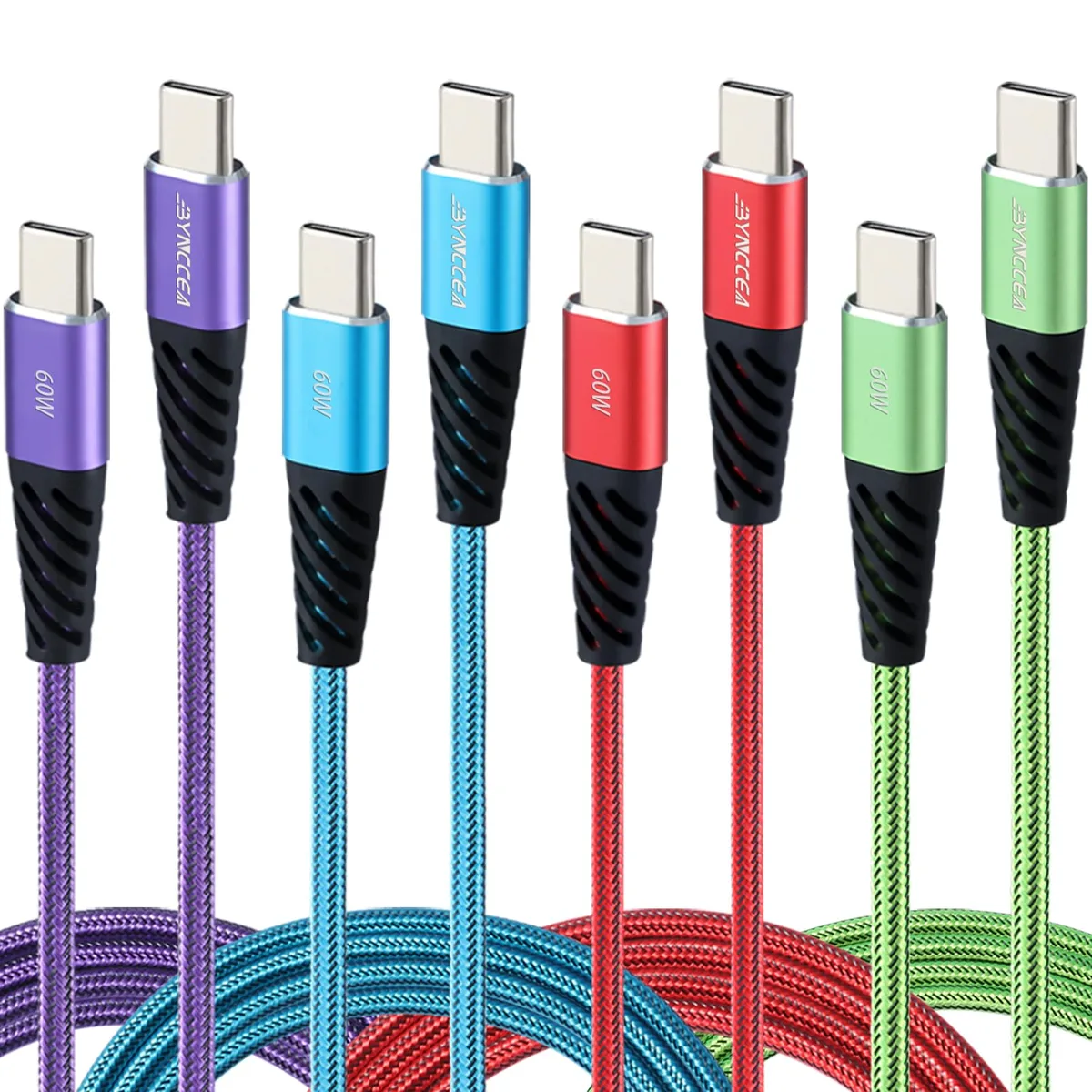 Bynccea US-Cable C to C-RBPQ 10FT 4-Pack USB-C Cable 60W 10ft — product photo