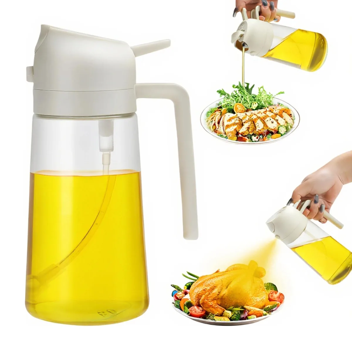  16oz 470ml Glass Olive Oil Sprayer Applicator White — product photo