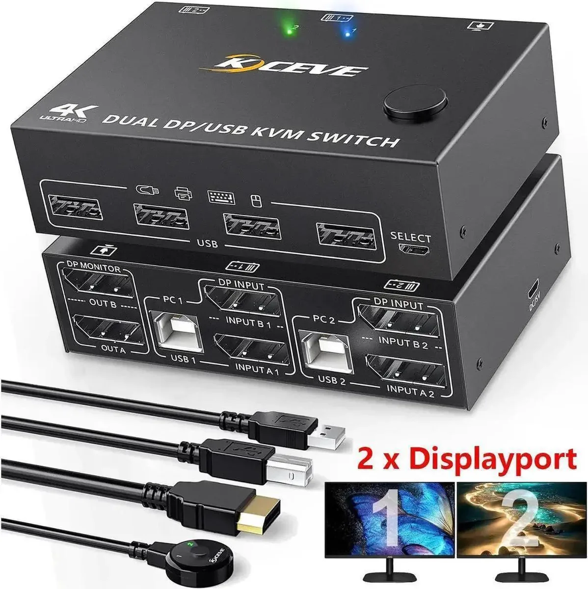 Vszerda Vszerda Dual Monitor DP1.4 KVM Switch 2-Port 8K30Hz 4K120Hz Wired Remote — product photo