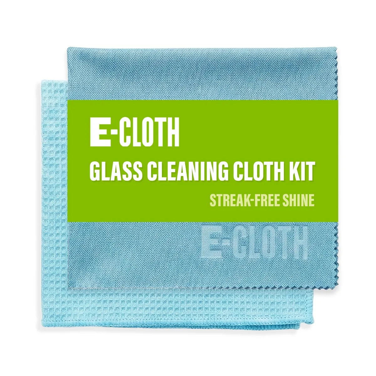 Two square microfiber cloths in Alaskan Blue, one waffle-weave and one smooth-weave, folded together
