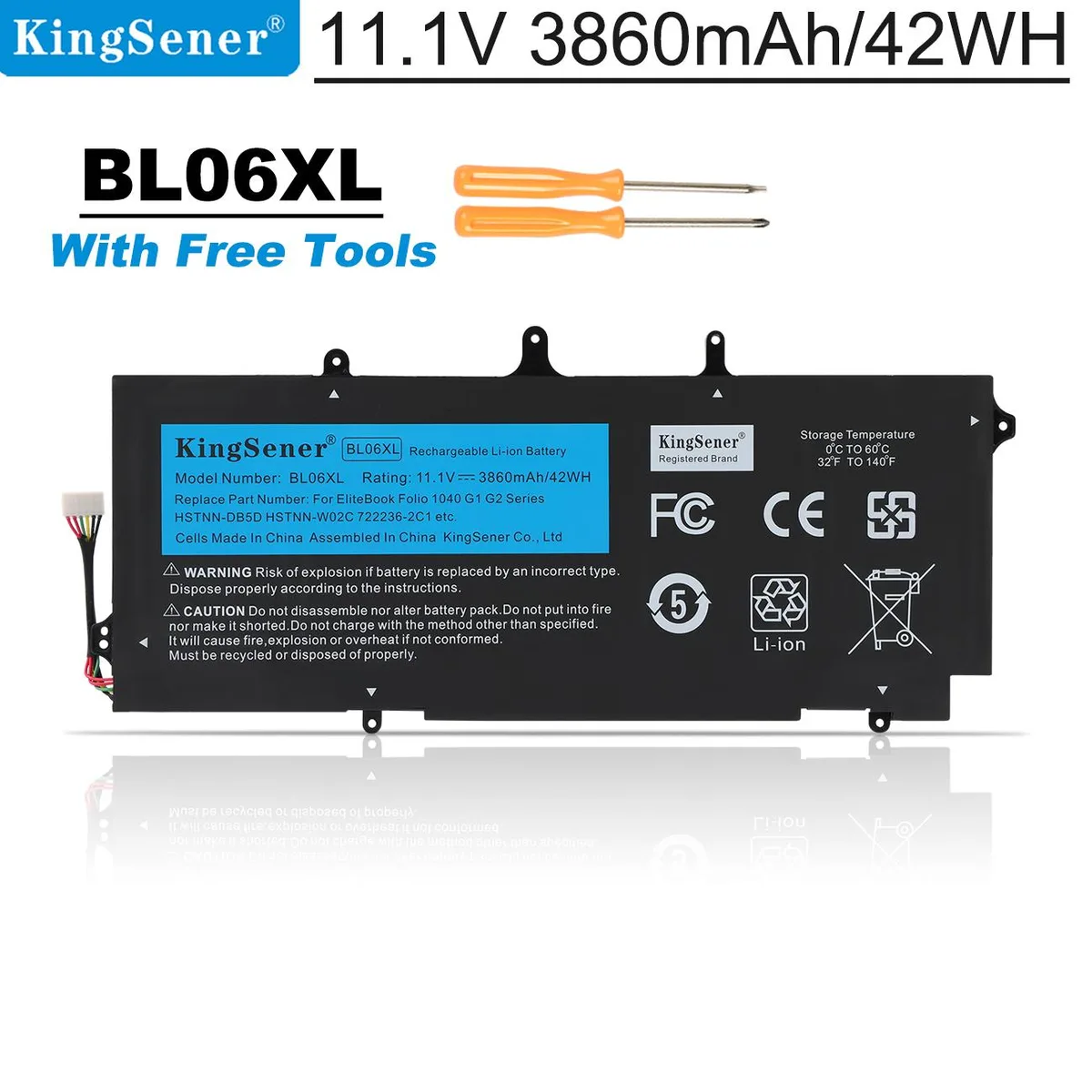 KingSener KingSener BL06XL laptop battery 11.1V 42WH for HP Elitebook Folio 1040 G1 G2 — product photo