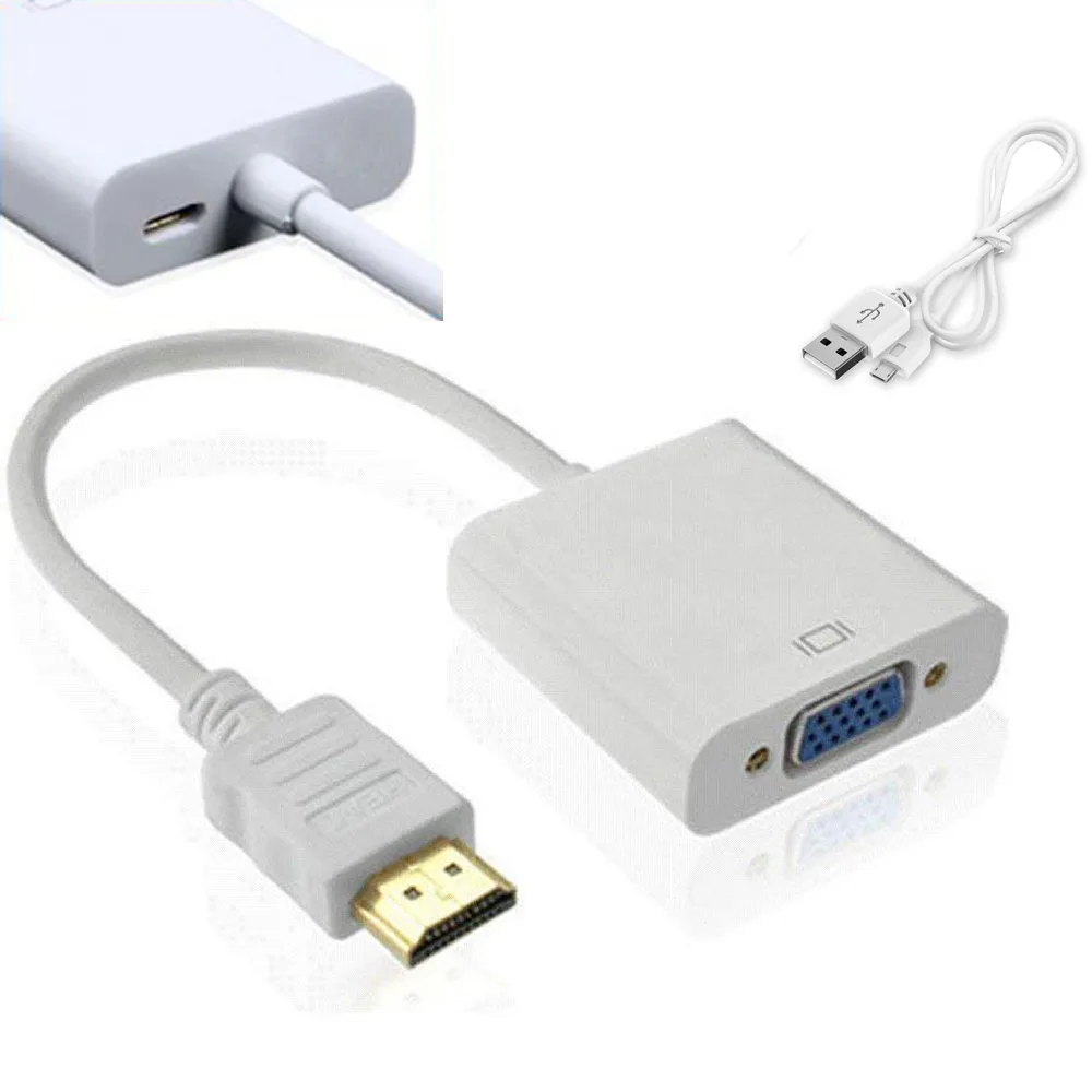 Jansicotek Jansicotek HDMI to VGA Adapter with Micro USB Charging Cord Male to Female White 10 ft — product photo