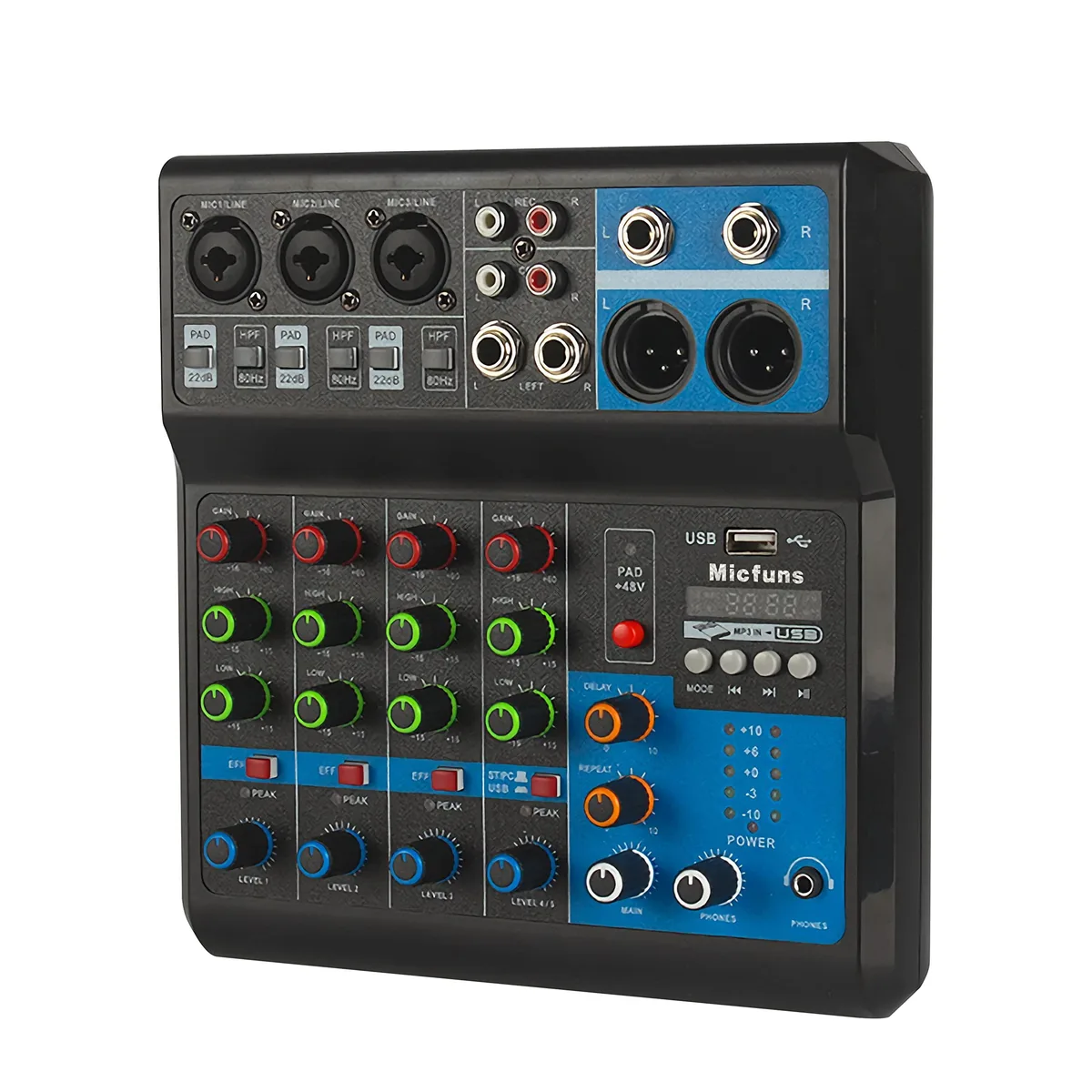 micfuns M-5 5-Channel Audio Mixer with 48V Phantom Power and Bluetooth — product photo