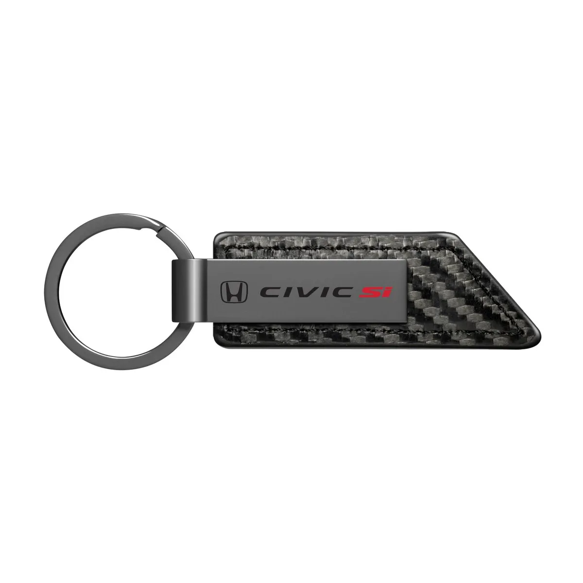 Black leather key fob with gunmetal Honda Civic Si badge and split ring