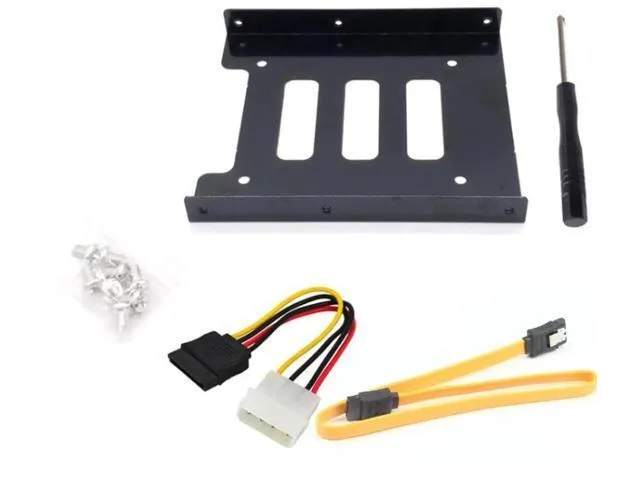 Manw Manw Yellow 2.5" to 3.5" Metal HDD Mount Bracket with IDE 4P to SATA 15P Power Cable &amp; SATA 3.0 Cord — product photo