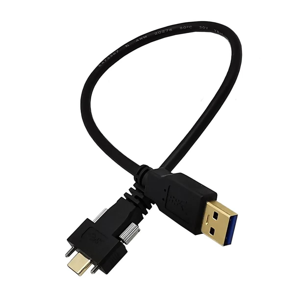 TeKit TeKit USB 3.1 Type-C Dual Screw Locking to USB 3.0 Cable 1ft 90 Degree — product photo