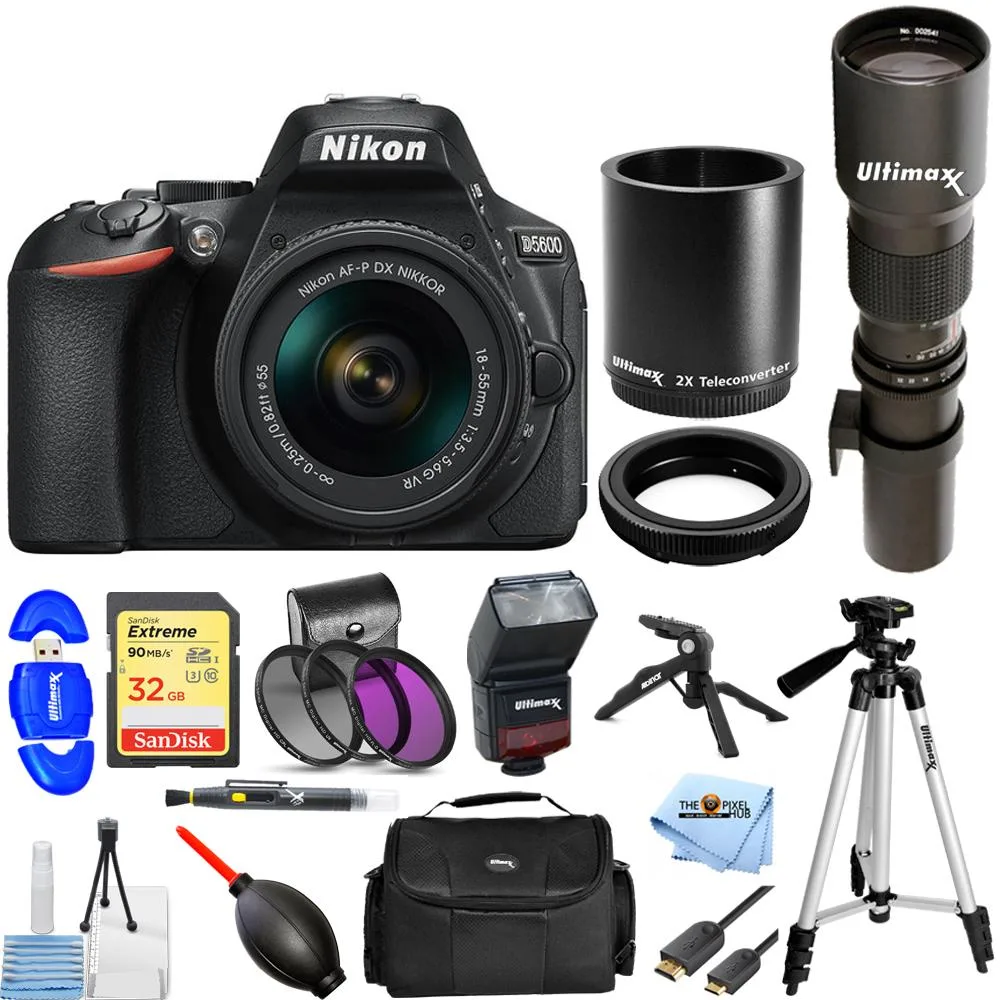 Nikon Global Nikon D5600 18-55mm + 500mm/1000mm Lens 32GB Bundle dslr camera — product photo