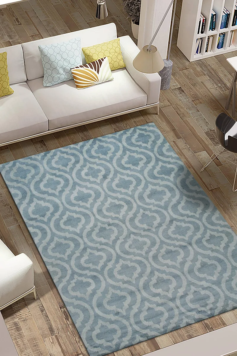 EORC EORC Hand Knotted Wool Aqua Contemporary Trellis Moroccan Rug 8' x 10 — product photo