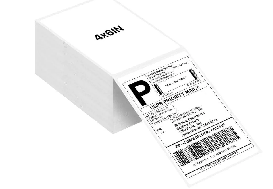White rectangular thermal label roll, 240 labels per stack