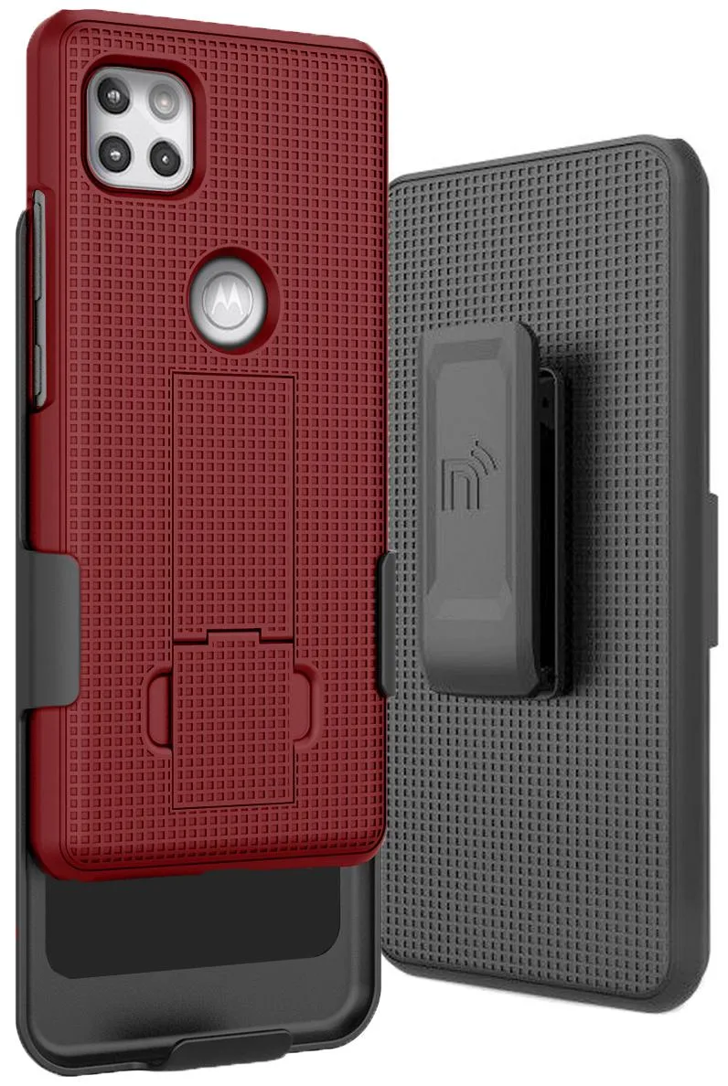 Nakedcellphone Nakedcellphone Kickstand Case + Belt Clip Holster Combo Red for Motorola One 5G Ace XT2113 — product photo