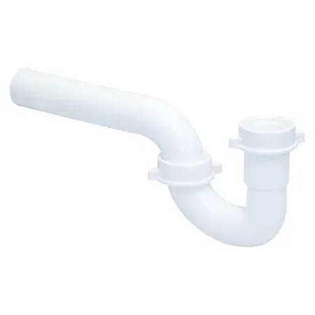 White plastic P-trap with slip connections, 10 inches overall