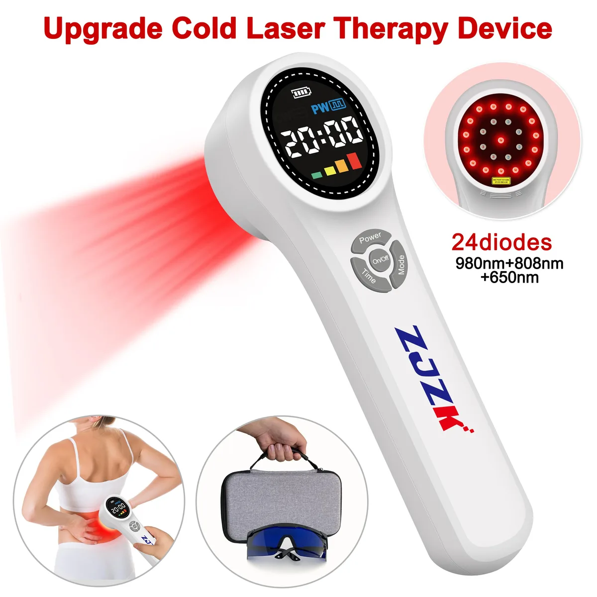 ZJZK ZJZK HHL02-724 Handheld Cold Laser Therapy Device 24 Diodes 660nm 810nm 980nm Home Health Care — product photo