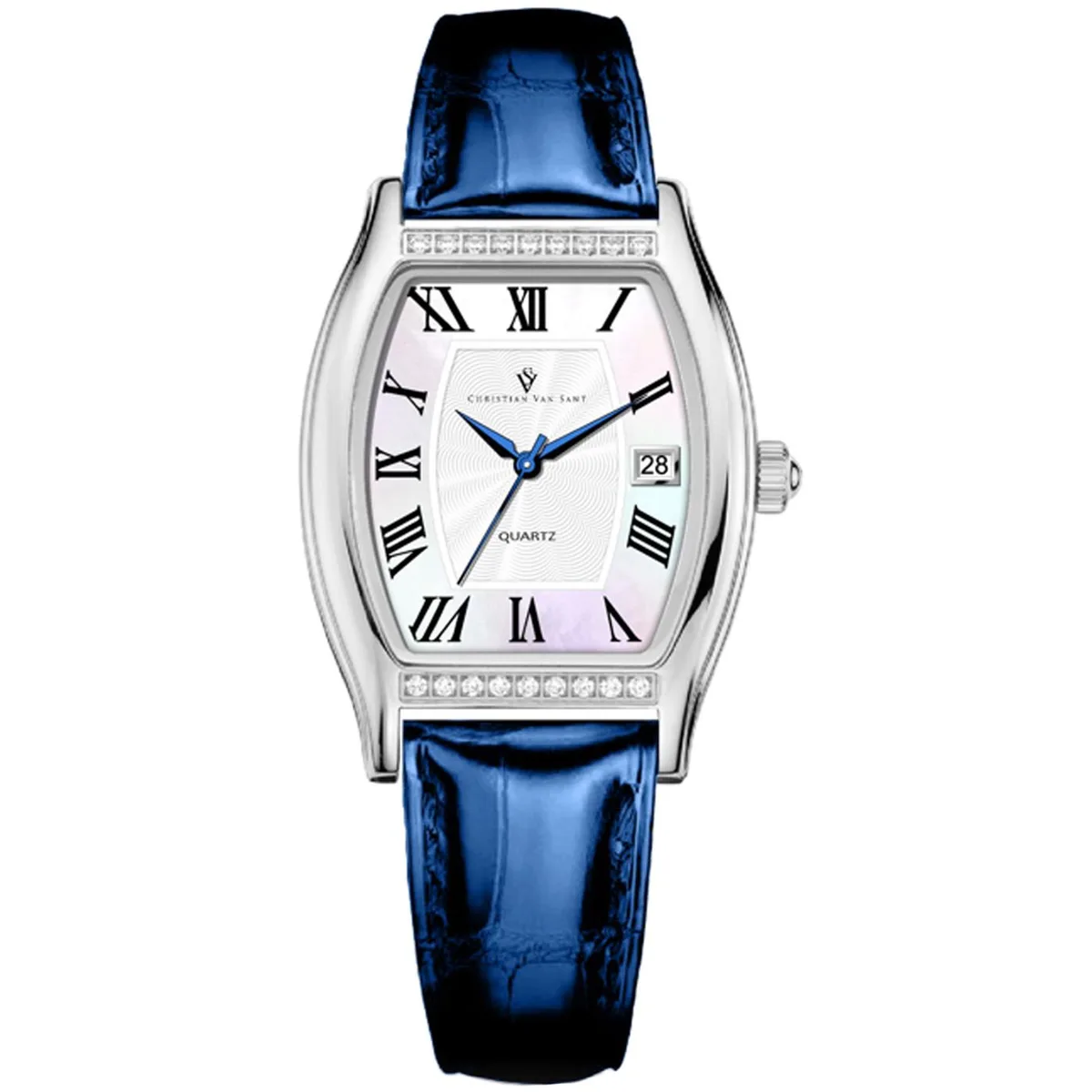 Christian Van Sant Gemma white dial stainless steel watch with leather strap