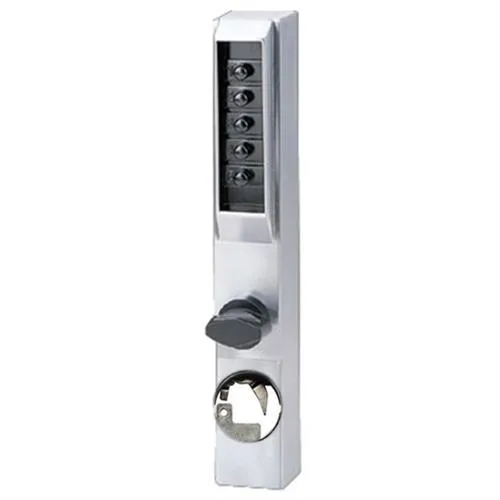 Satin chrome mechanical pushbutton lock for narrow stile doors